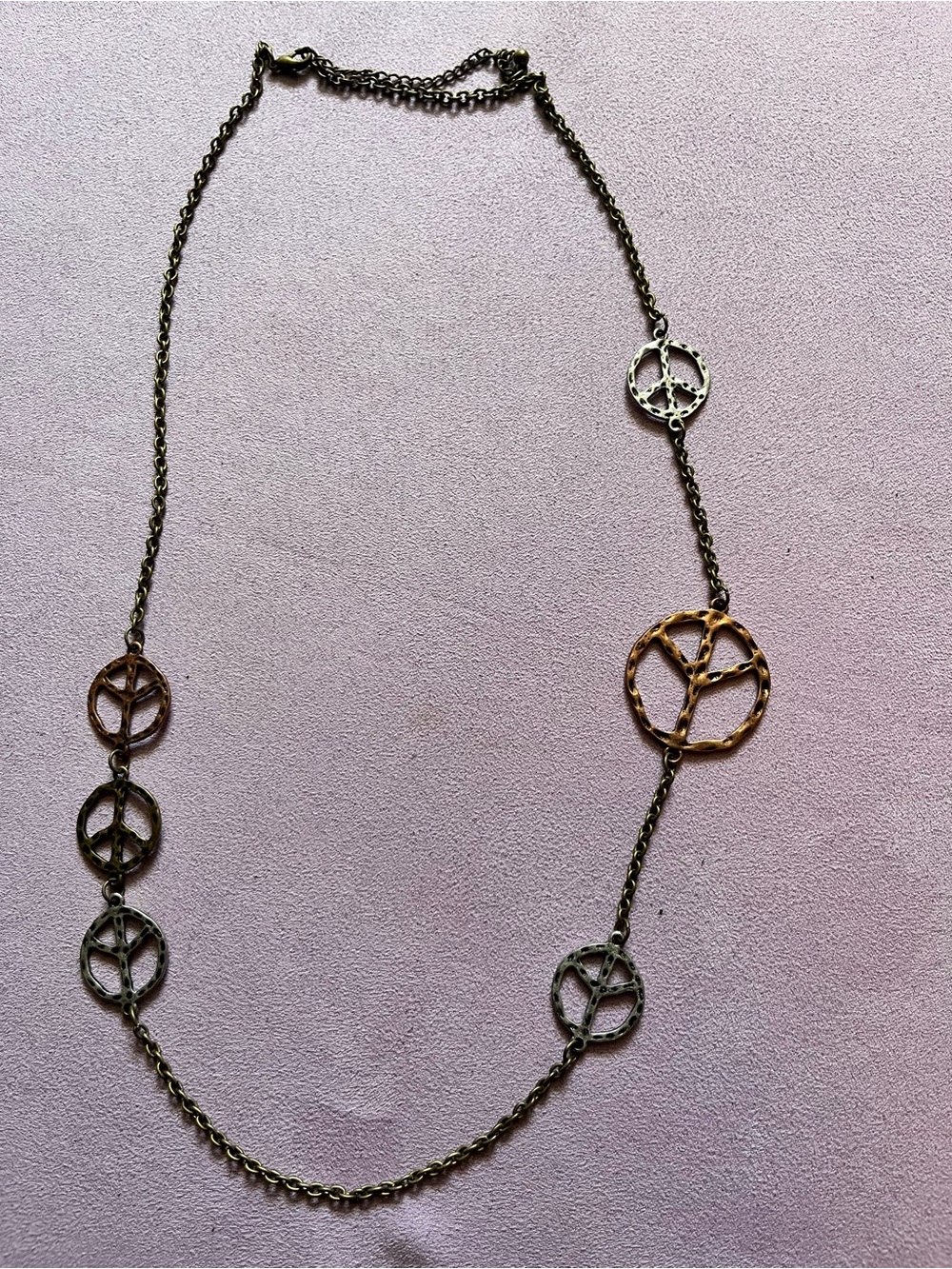Multi-Tone Peace Sign Long Necklace - Women Jewelry